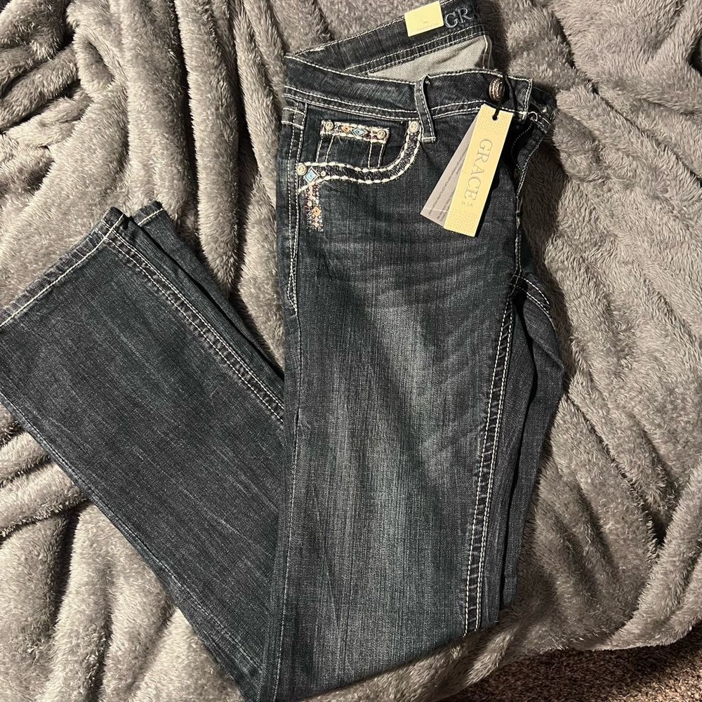 Grace Boot Cut Bling Blue Jeans Size 30